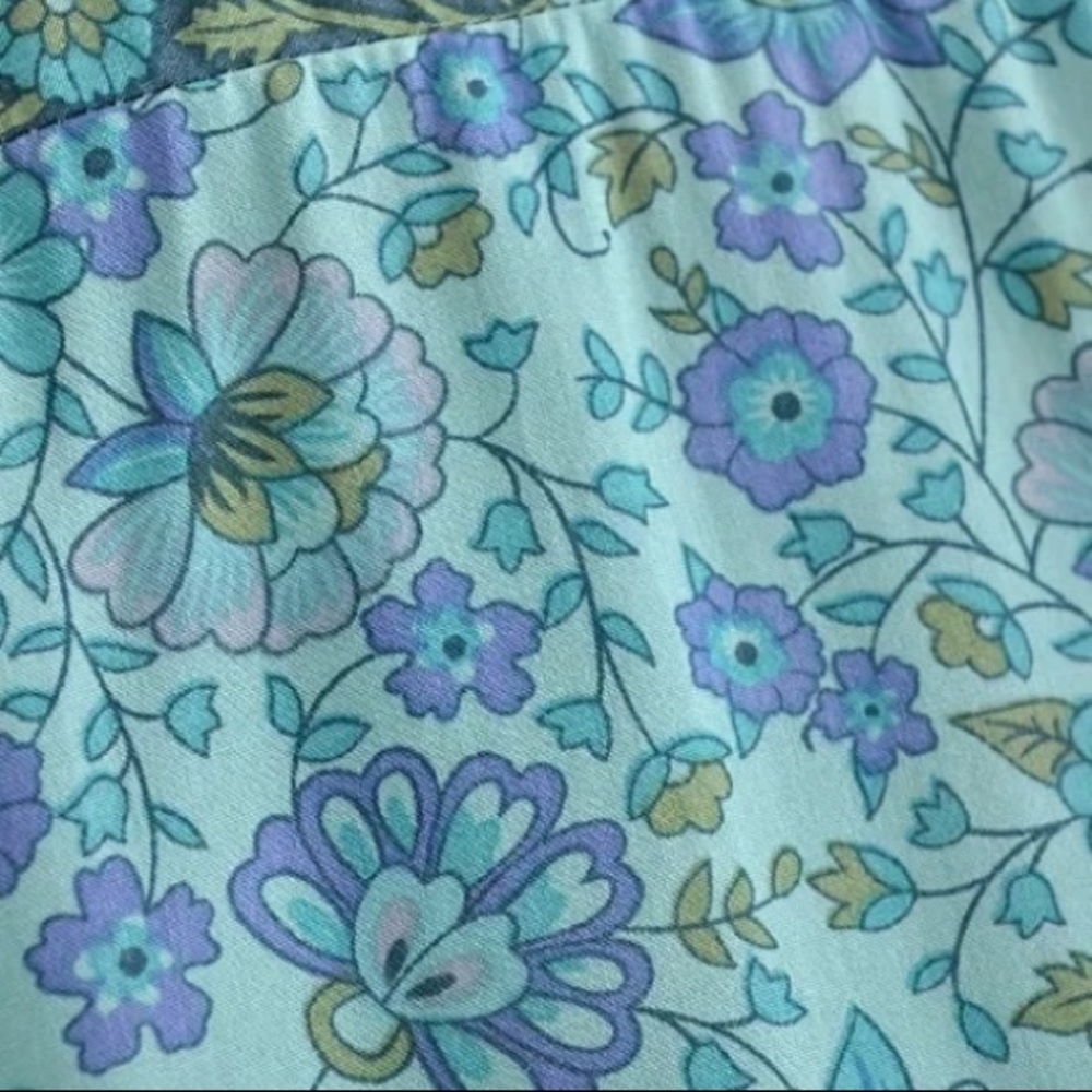 Bohemian Blue Floral Button Up Blouse Top - Picture 11 of 11